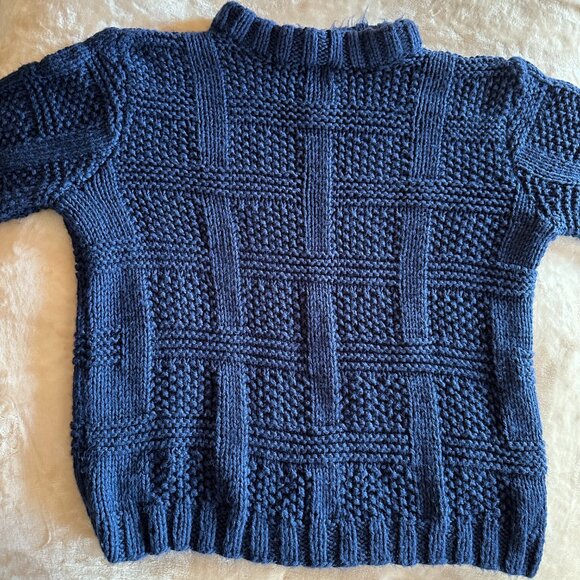 Handmade Handknit Basketweave Stitch Blue Chunky Mock Neck Textured Sweater W 2X - Picture 11 of 11